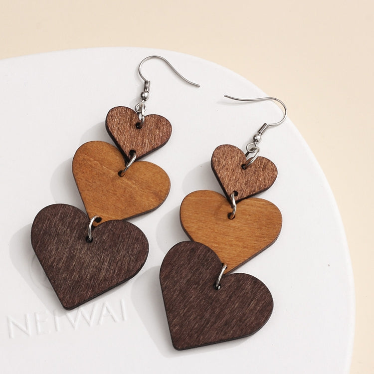 5pairs Wooden Carved Heart Shape Stitching Long Earrings My Store