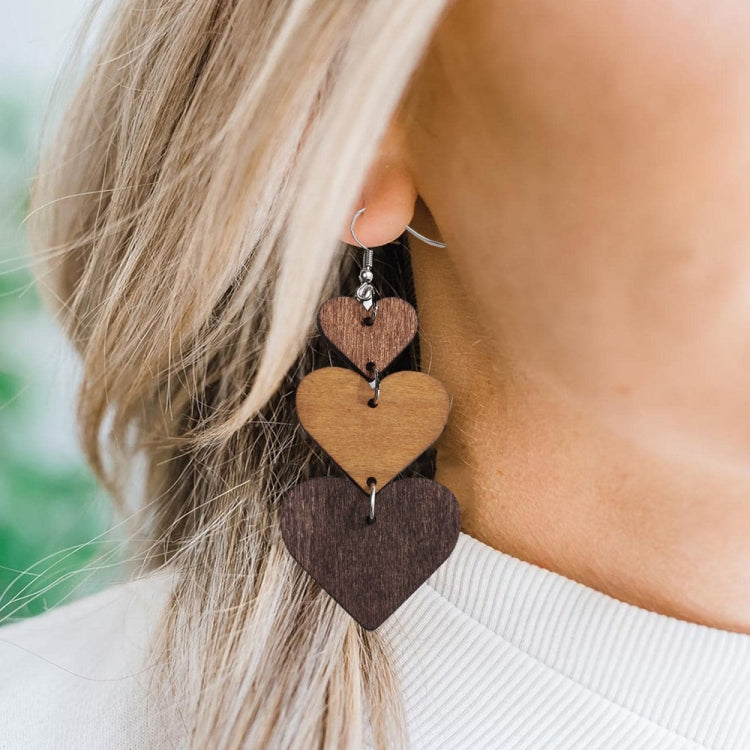 5pairs Wooden Carved Heart Shape Stitching Long Earrings My Store