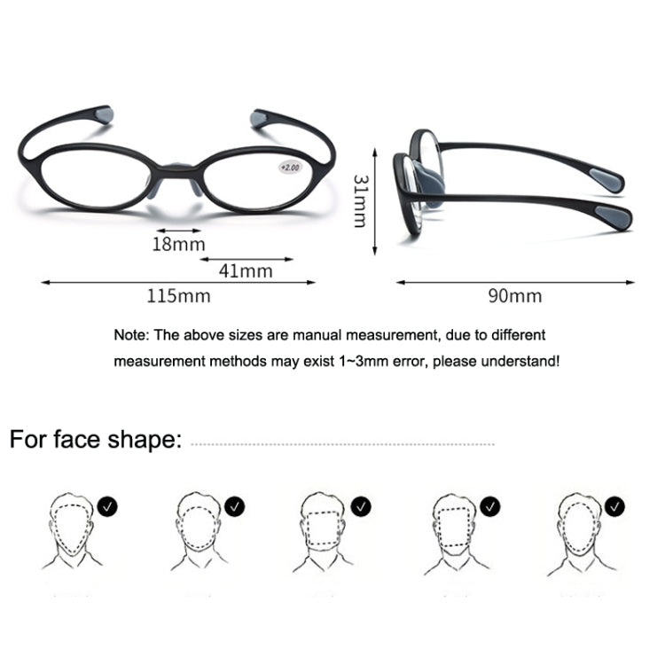 Portable Magnifying Glass Presbyopic Glasses Silicone Anti-Blue Light Reading Glasses, Degree: Reluova