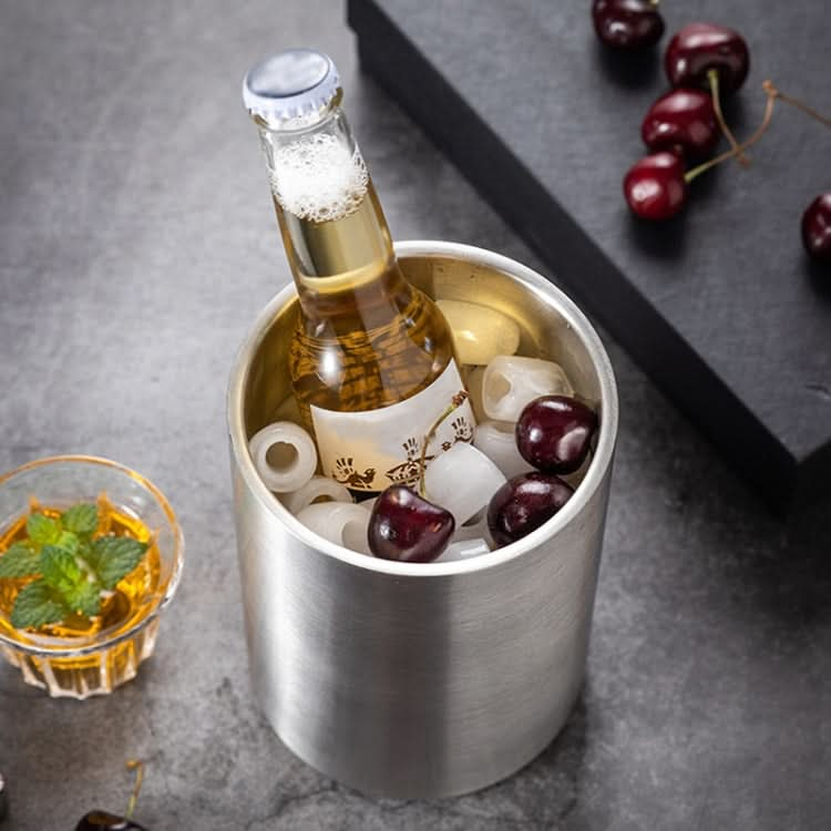 Large Capacity Thickened Stainless Steel Round Ice Bucket Bar Double-Layer Champagne Beer Barrel Reluova