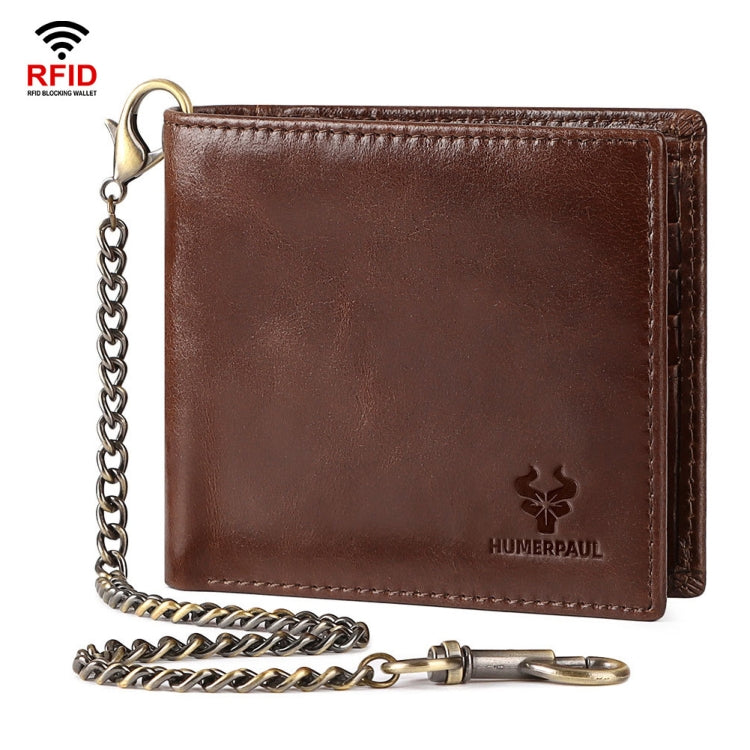 HUMERPAUL RFID Anti-Magnetic Men Pickup Card Bag Metal Chain Short Leather Wallet My Store