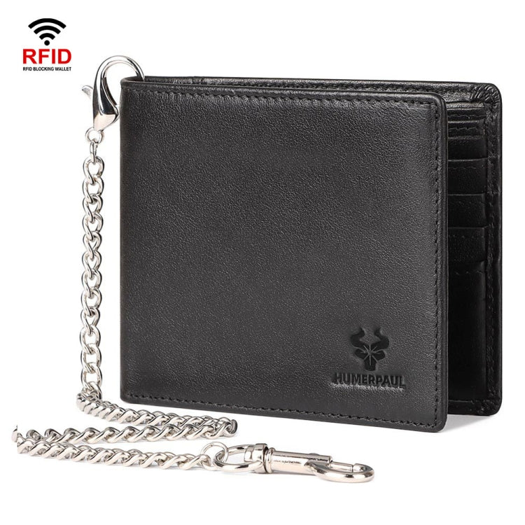 HUMERPAUL RFID Anti-Magnetic Men Pickup Card Bag Metal Chain Short Leather Wallet My Store