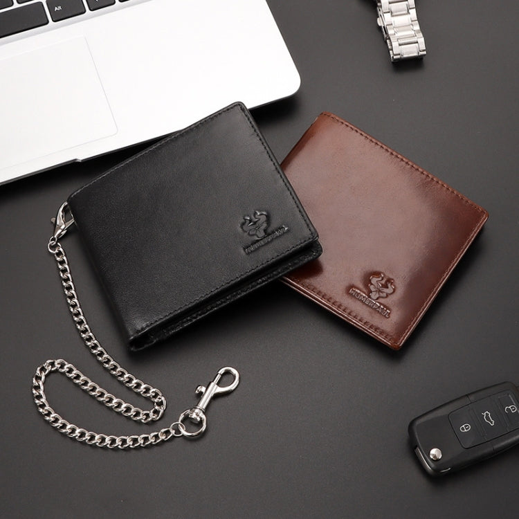 HUMERPAUL RFID Anti-Magnetic Men Pickup Card Bag Metal Chain Short Leather Wallet My Store