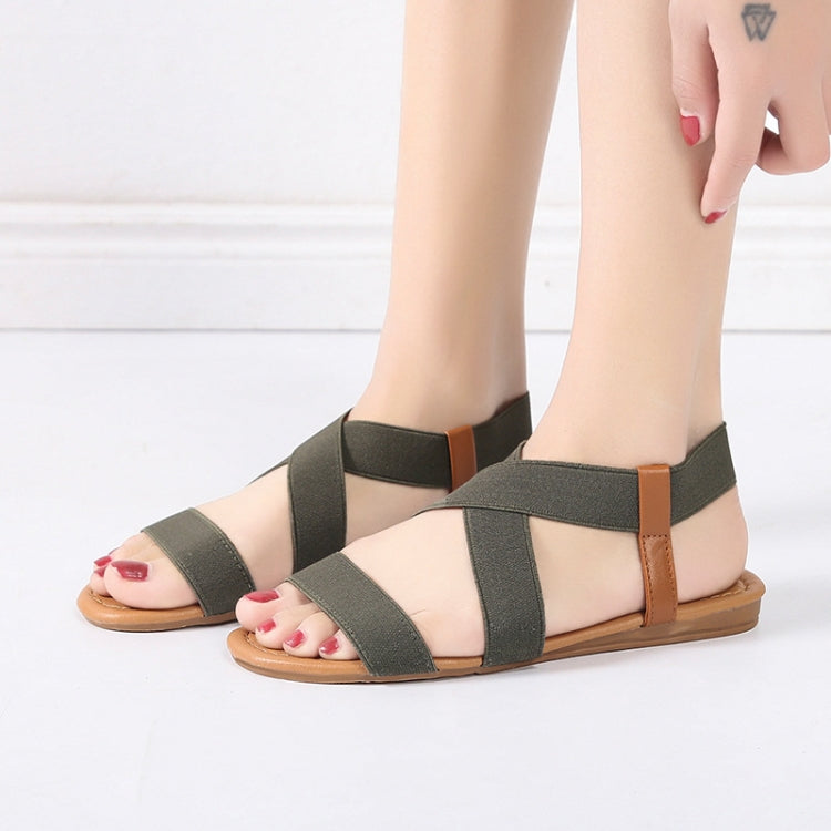 Women Flat Fish Mouth Sandals Elastic Band Roman Sandals