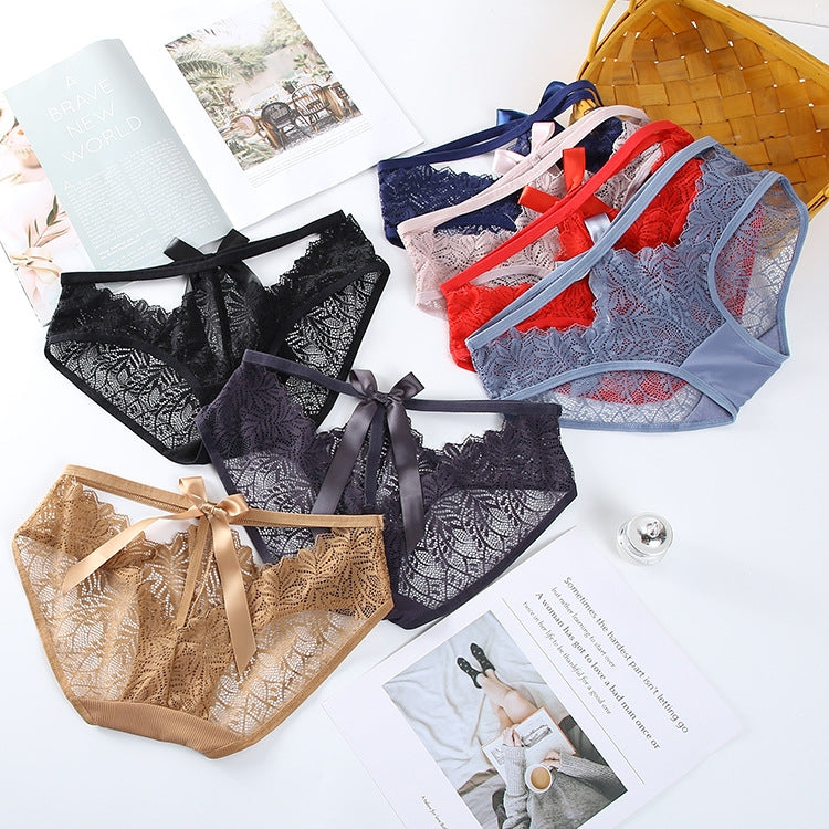 Hollow Thin Strap Lace Sexy Underwear Bow Breathable Low-Waisted Triangle Pants