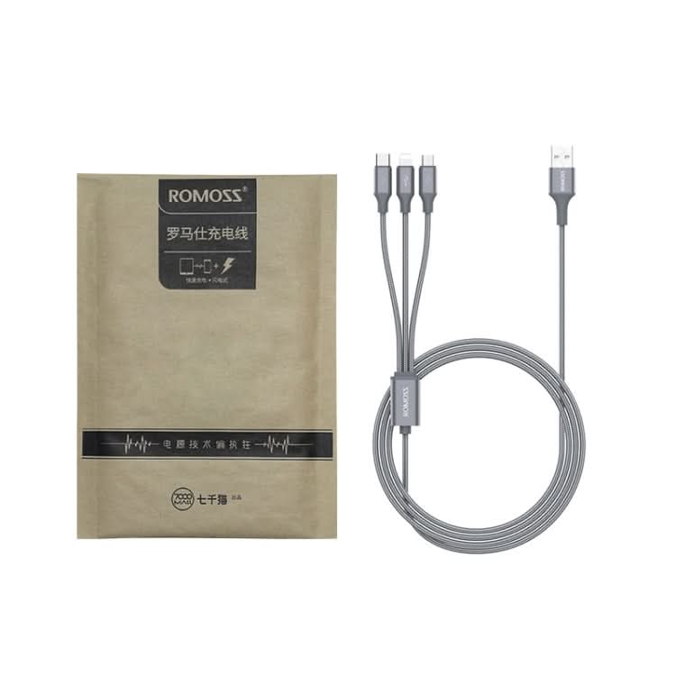 ROMOSS CB25 3 In 1 3.5A  8 Pin + Micro USB + Type C/USB-C Cable