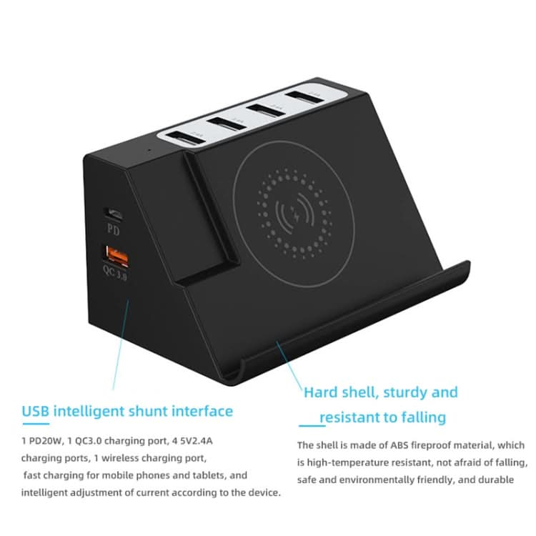 PD 20W +QC 3.0 Wireless Charging+6 Ports Multi-function Charger