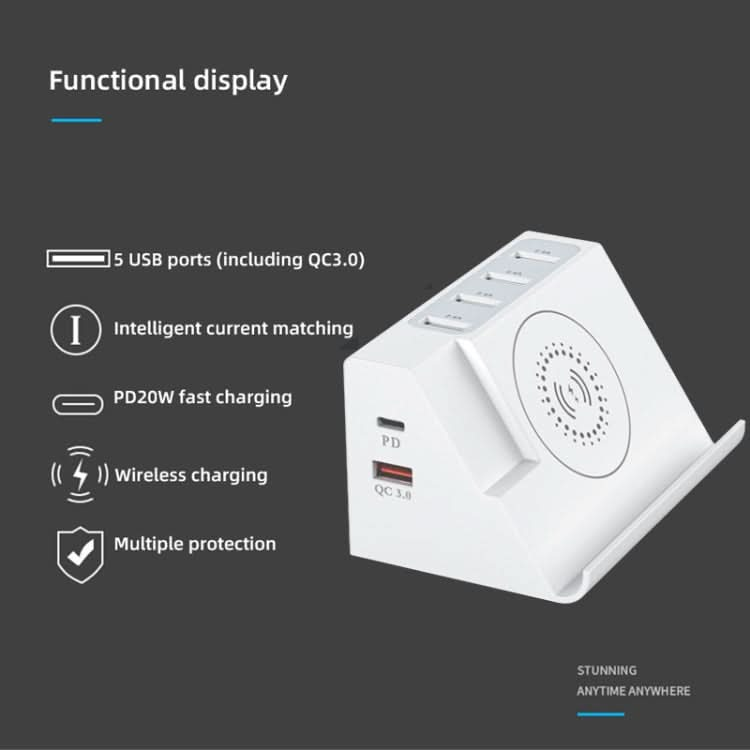 PD 20W +QC 3.0 Wireless Charging+6 Ports Multi-function Charger