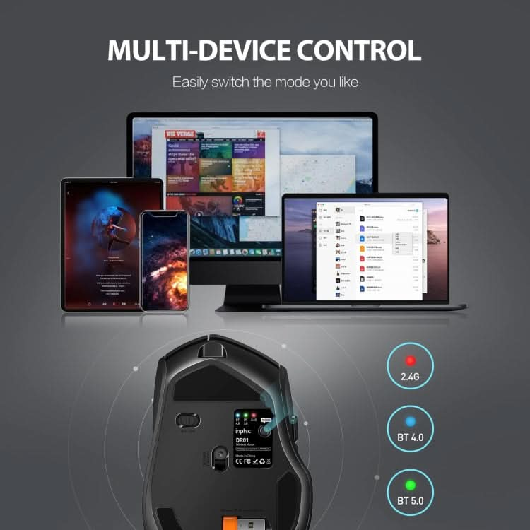 Inphic DR01 Bluetooth 3 Mode Wireless Mouse Charging Quiet Office Game Laptop Computer Home Use My Store