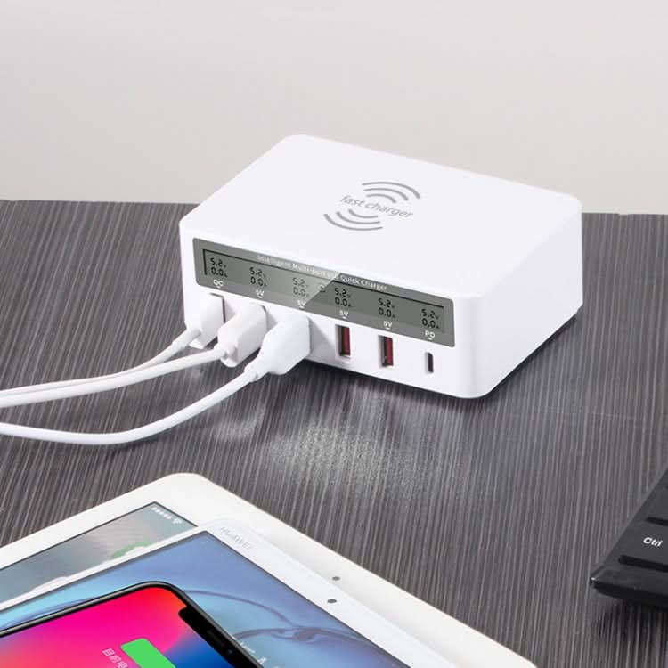 818PF 5 USB Ports + Type-C Smart Digital Display Wireless Phone Charger