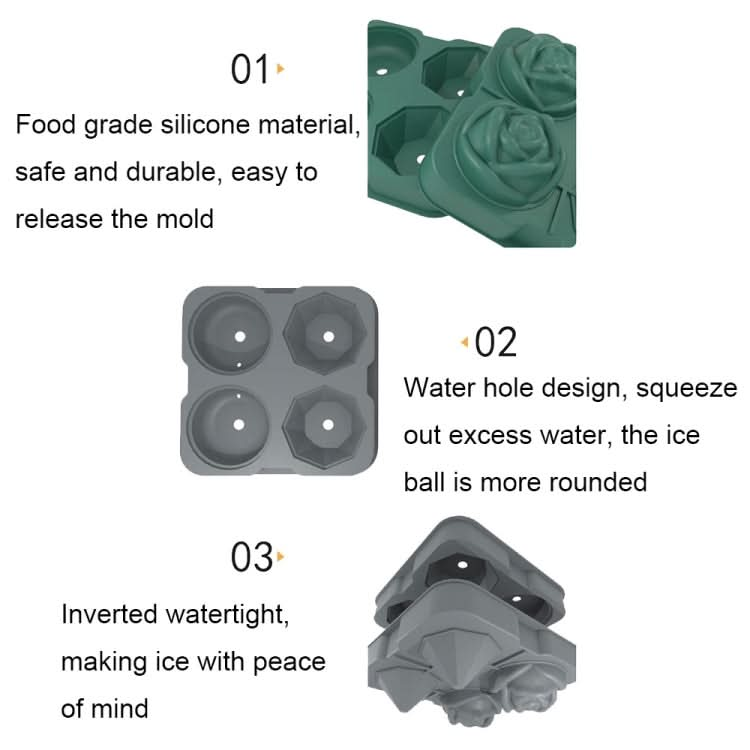 4-Holes Rose Diamond Shape Cocktail Ice Cube Molds Silicone Ice Ball Maker-Reluova