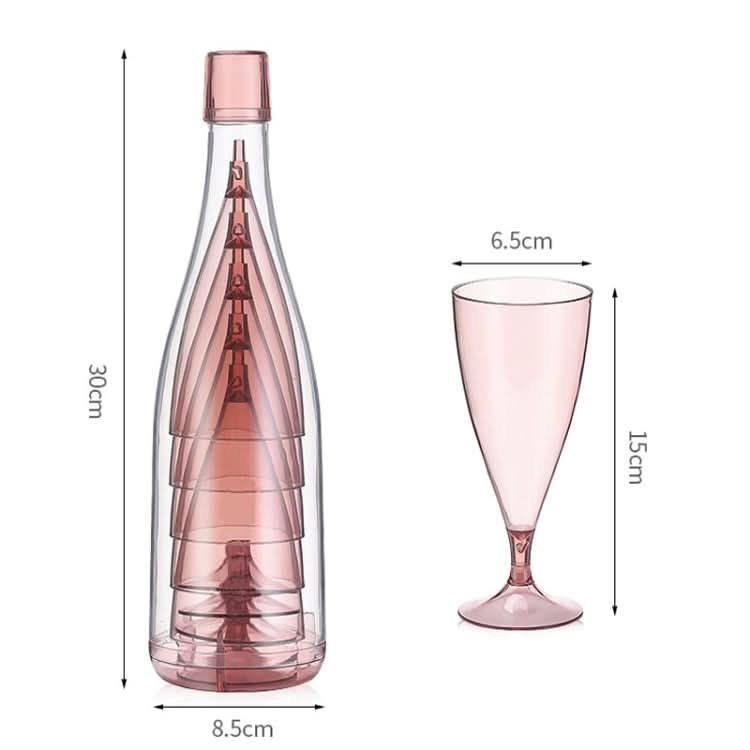 5 Champagne Wine Glasses + Wine Bottle Set Transparent Plastic Cup for Picnics(Transparent Pink)-Reluova