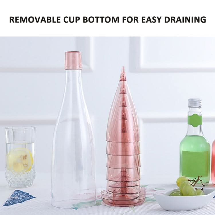 5 Champagne Wine Glasses + Wine Bottle Set Transparent Plastic Cup for Picnics(Transparent Pink)-Reluova