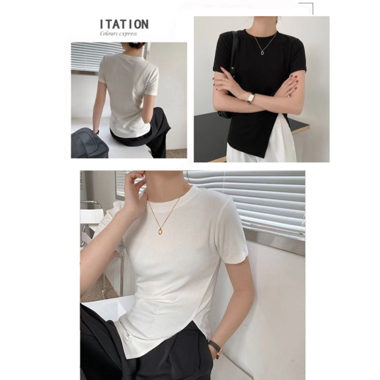 Women Summer Short-sleeved T-shirt With Hem Slit Design Round Neck Top My Store