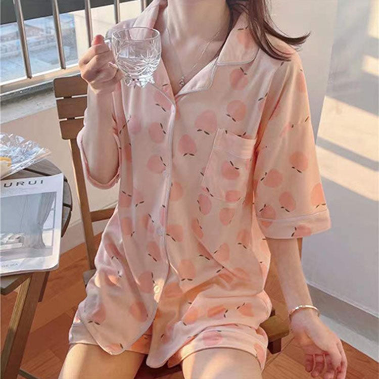 Cartoon Summer Short-sleeved Pajamas Shorts Cardigan Large-size Homewear Two-Piece Suit