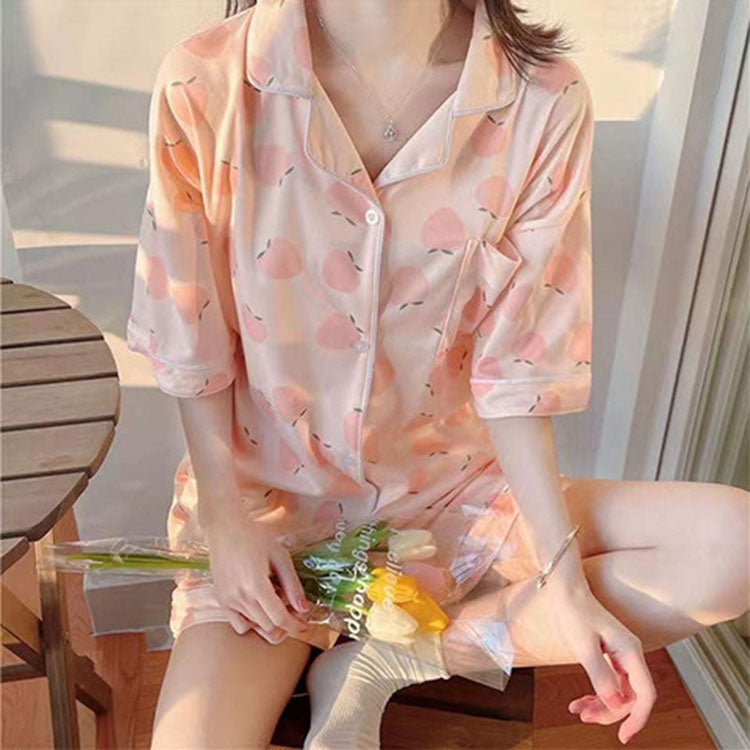 Cartoon Summer Short-sleeved Pajamas Shorts Cardigan Large-size Homewear Two-Piece Suit My Store