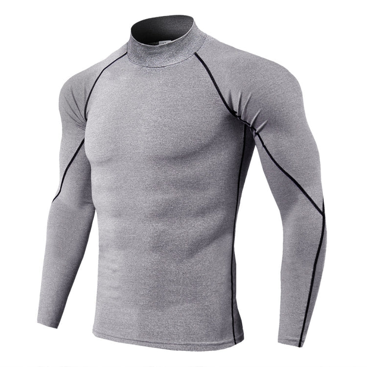 Men High Neck Fitness Long Sleeve Athletic Running T-Shirt Stretch Quick Dry Stand Up Sweatshirt, Series 2