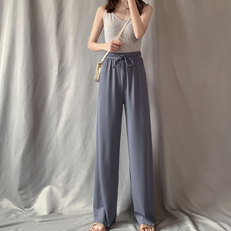 Summer Ice Silk Drooping Wide-Leg Pants High-Waisted Loose Straight Leg Lounge Pants