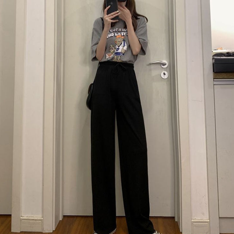 Summer Ice Silk Drooping Wide-Leg Pants High-Waisted Loose Straight Leg Lounge Pants