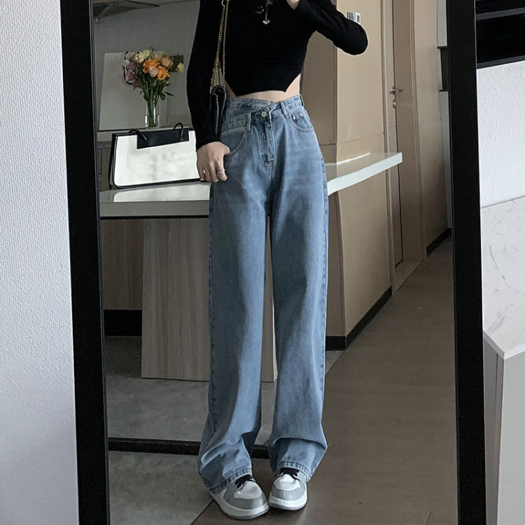 Women Straight Loose Crossover High Waist Wide Leg Jeans