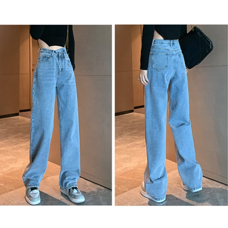 Women Straight Loose Crossover High Waist Wide Leg Jeans