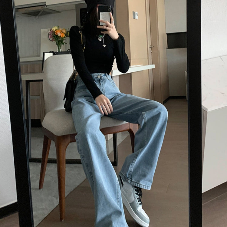 Women Straight Loose Crossover High Waist Wide Leg Jeans My Store