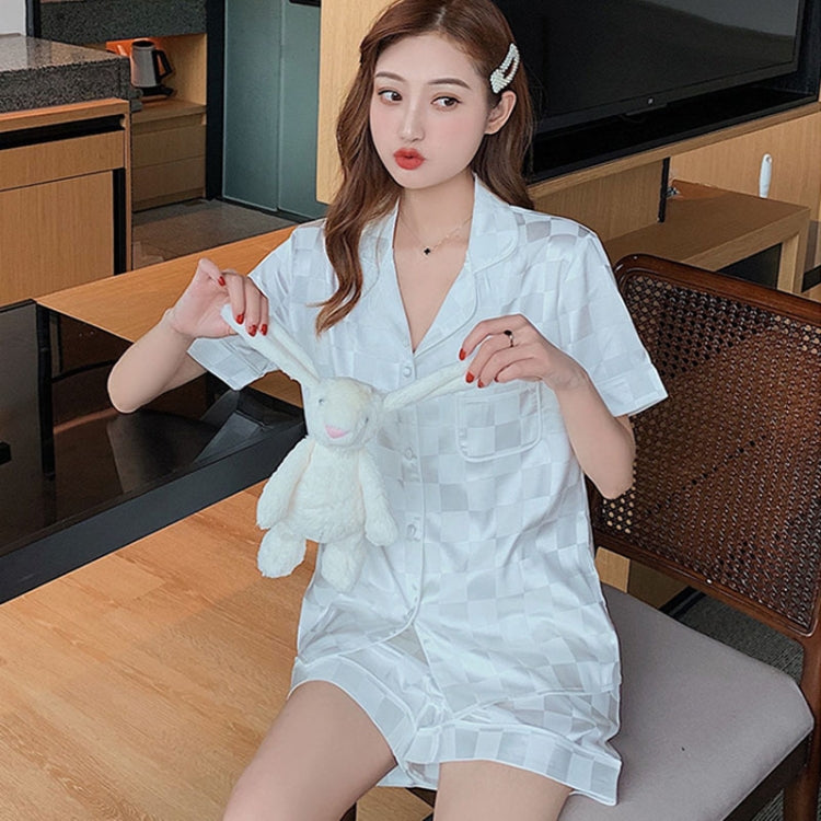 Plaid Pattern Ice Silk Short-sleeved Pajamas Summer Casual Thin Homewear Two-Piece Suit