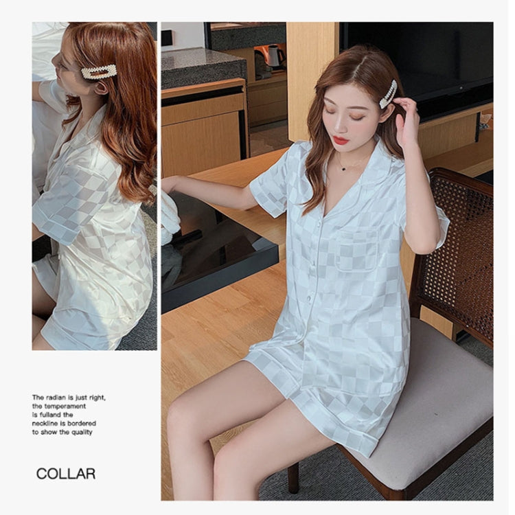 Plaid Pattern Ice Silk Short-sleeved Pajamas Summer Casual Thin Homewear Two-Piece Suit