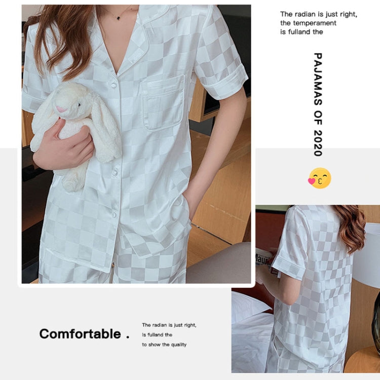 Plaid Pattern Ice Silk Short-sleeved Pajamas Summer Casual Thin Homewear Two-Piece Suit