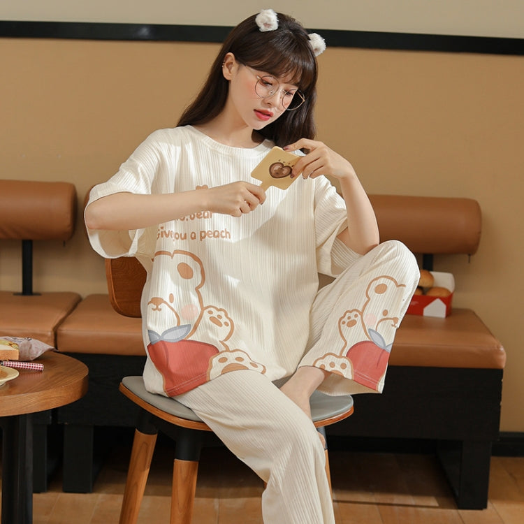 Summer Thin Section Pajamas Women Short Sleeve Long Pants Cartoon Loungewear Suit My Store