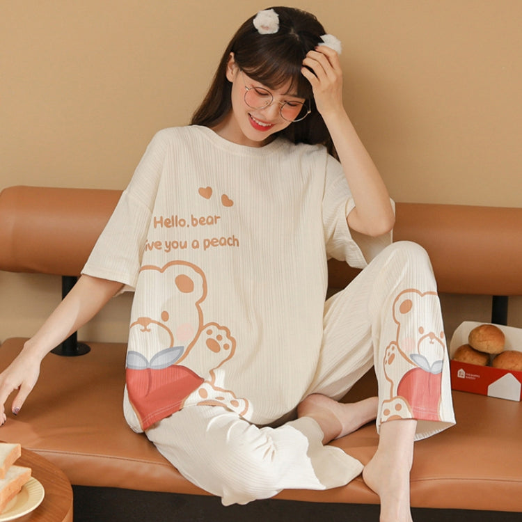 Summer Thin Section Pajamas Women Short Sleeve Long Pants Cartoon Loungewear Suit