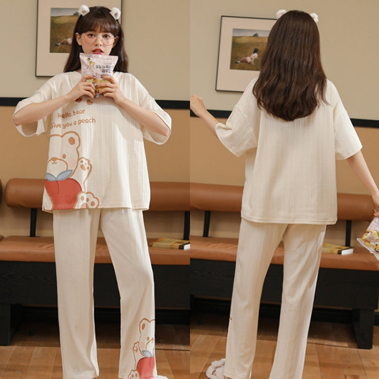 Summer Thin Section Pajamas Women Short Sleeve Long Pants Cartoon Loungewear Suit