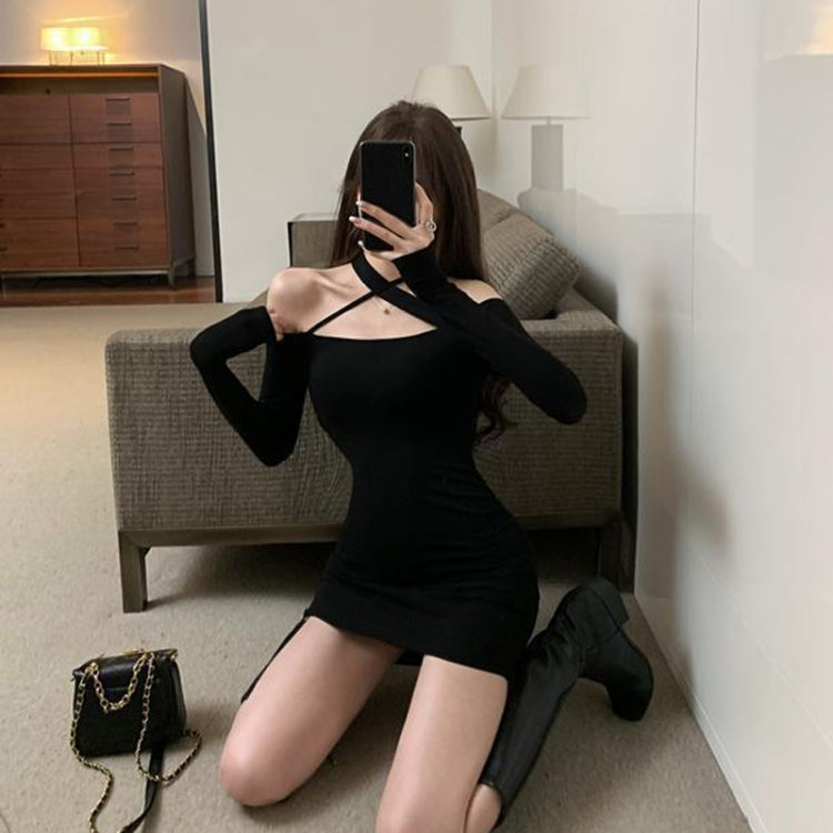 Ladies Slim Package Hip One-Shoulder Dresses