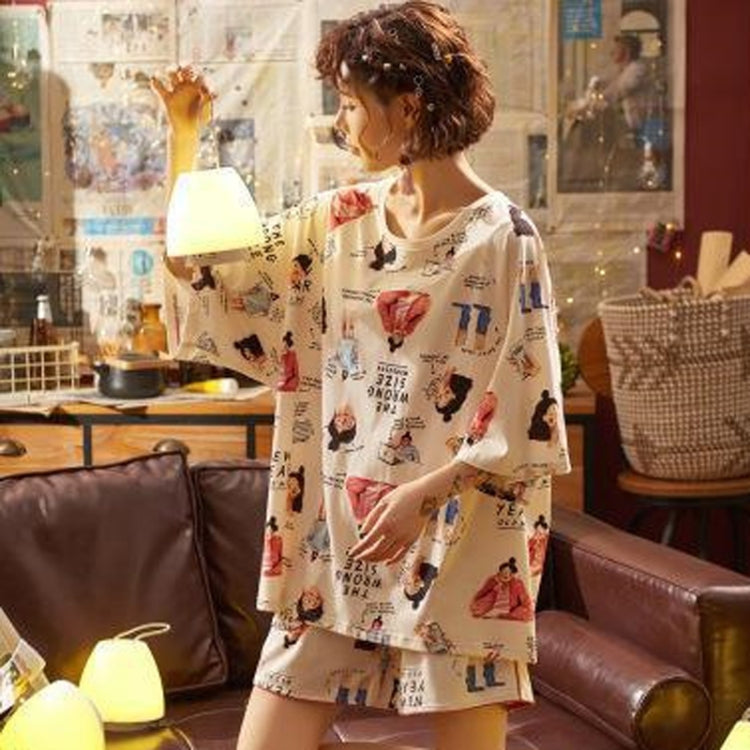 2pcs/Set Women Spring And Summer Thin Pajamas Short Sleeve Shorts Homewear