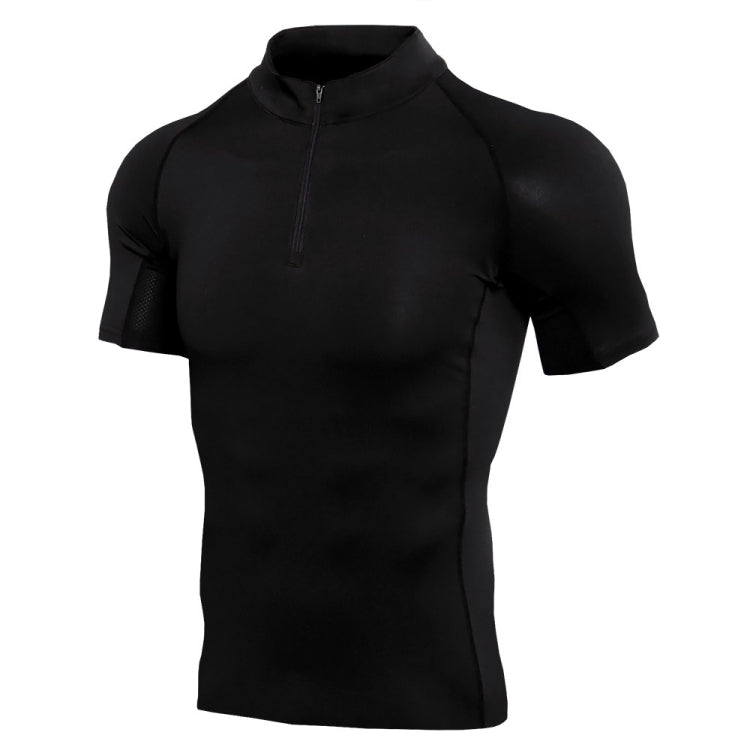 Mens Short Sleeve Quick Dry Gym Wear Fitness Clothing With Zipper Neck My Store