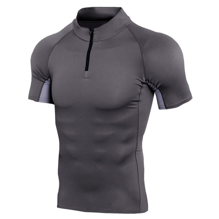 Mens Short Sleeve Quick Dry Gym Wear Fitness Clothing With Zipper Neck