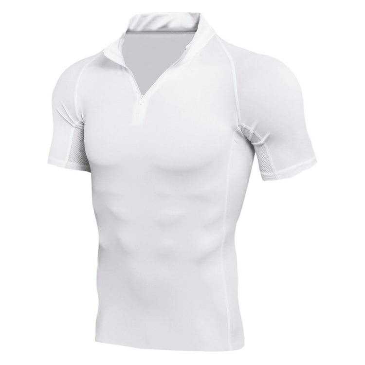 Mens Short Sleeve Quick Dry Gym Wear Fitness Clothing With Zipper Neck