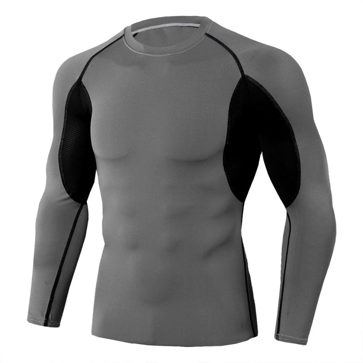 Mens Tight Athletic Training T-Shirt Stretch Quick Dry Round Neck Long Sleeve