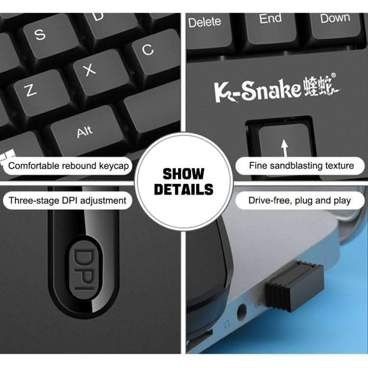 K-Snake WK800 Wireless 2.4G Keyboard Mouse Set Tabletop Computer Notebook Business Office House Use My Store