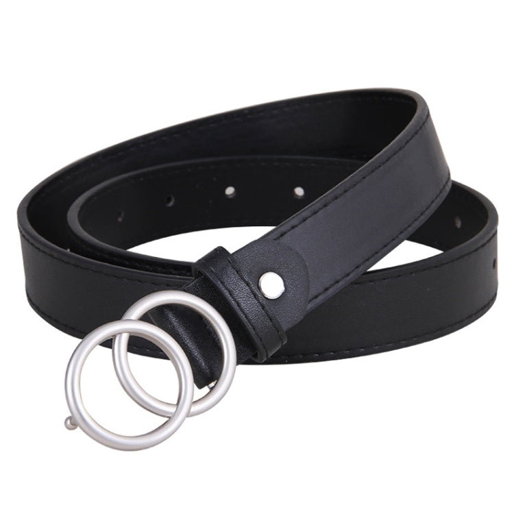 Ladies Double Round Buckle Belt Simple Black Denim Belt My Store