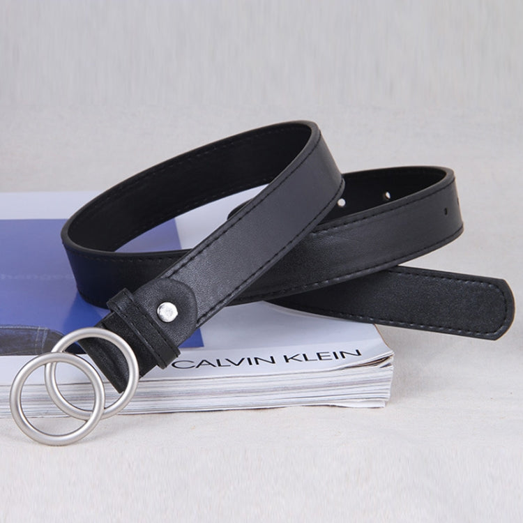 Ladies Double Round Buckle Belt Simple Black Denim Belt My Store