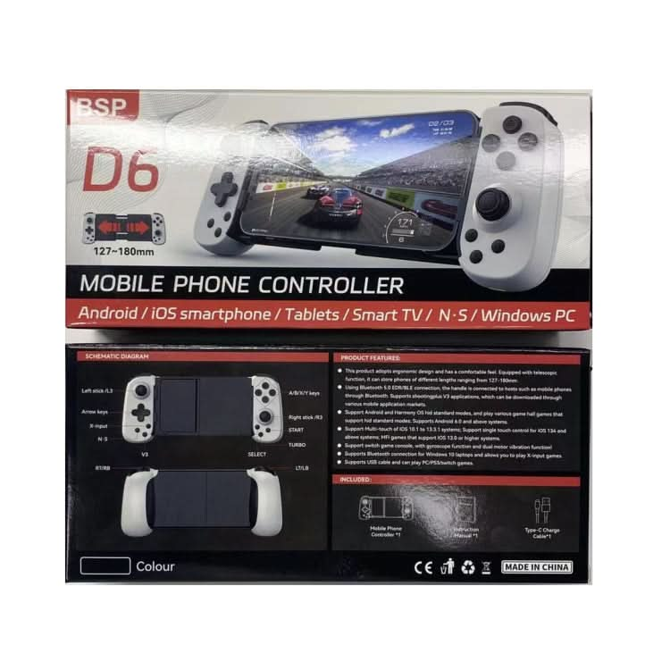 D6  Bluetooth Retractable Gamepad Dual Hall Six-Axis Somatosensory For Android/IPhone /Switch Reluova