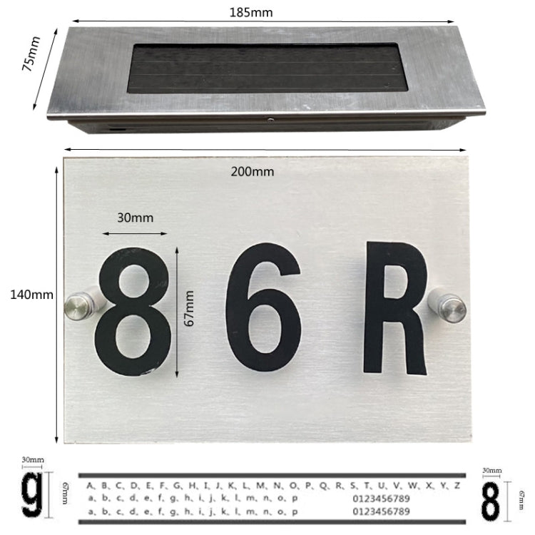 Stainless Steel Solar House Number Wall Light LED Address Indication Number Plate My Store