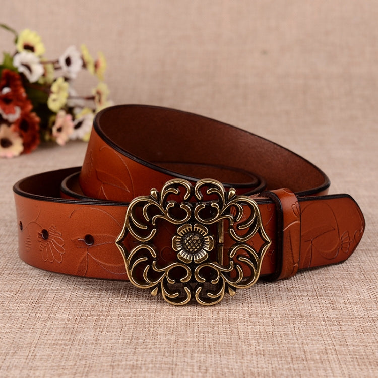 Sunflower Pattern Needle Buckle Women Belt Retro Waist Band Leather Belt My Store