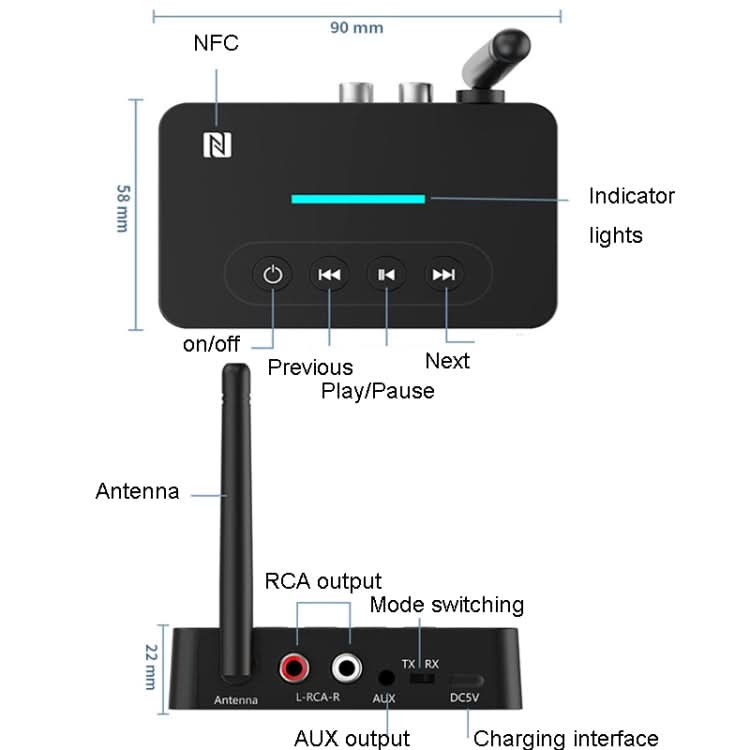 Bluetooth Audio Adapter  NFC Bluetooth Receiver Transmitter 2 In 1 With Remote Control