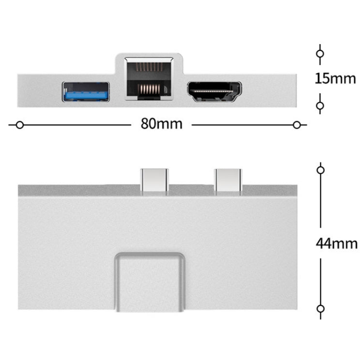 For Surface Pro 8 / 9 / X Dual Type-C Computer Expansion Hub 7 In 1 Docking Station My Store