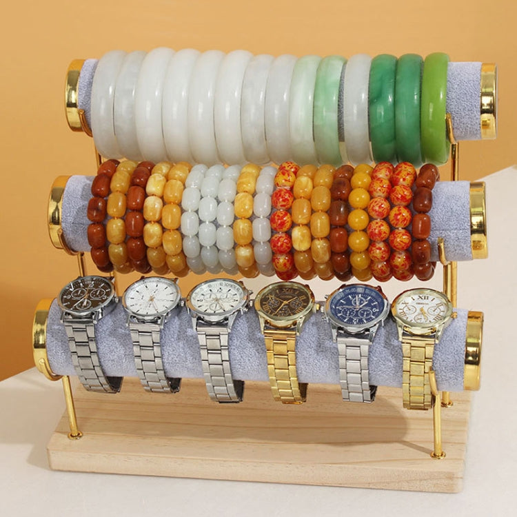 Three Layer Wooden Bottom Metal Stand Jewelry Display Stand Bracelet Watch Bangle Show Rack My Store