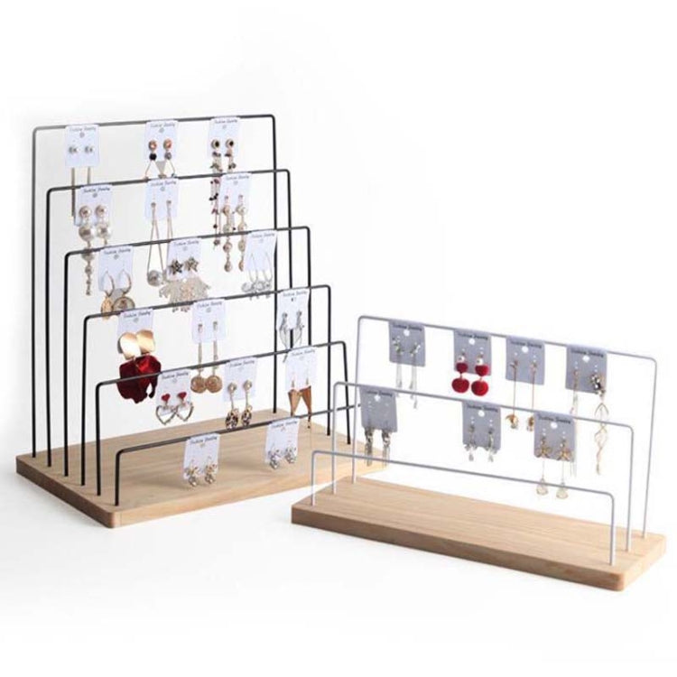 Wooden Base Iron Multi-Layer Earrings Storage Display Rack Can Hang Jewelry Display Shelf My Store