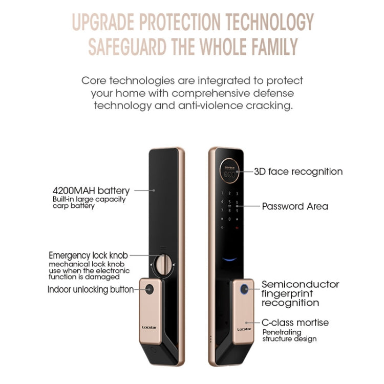 LOCSTAR T100A  3D Face Recognition Fingerprint Code Card Digital Door Lock