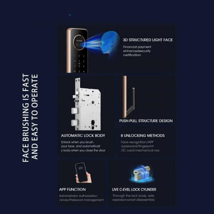 LOCSTAR T100A  3D Face Recognition Fingerprint Code Card Digital Door Lock